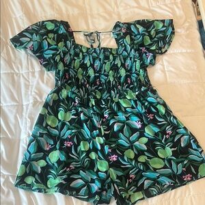 Ava & Viv Green and Black Floral Jumpsuit